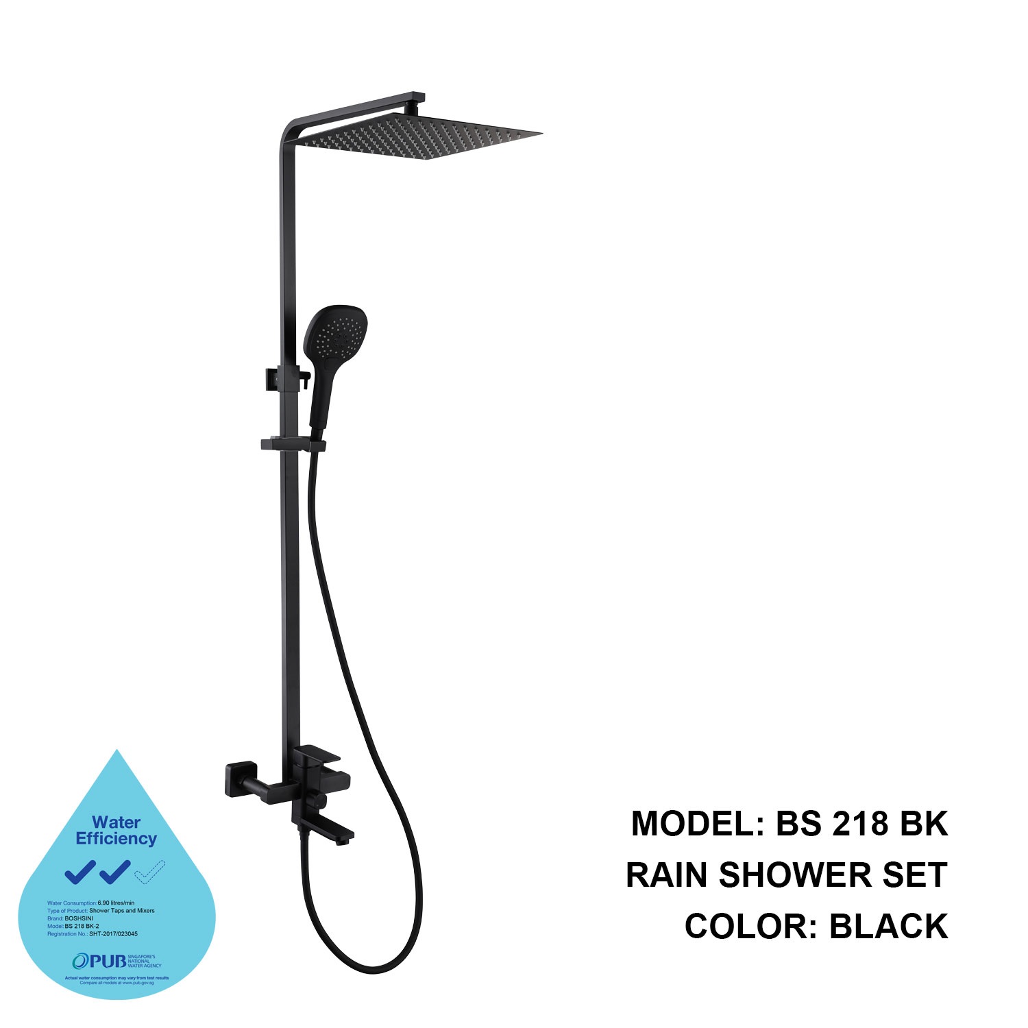 Boshsini Rain Shower Set In Matte Black - Uniqool